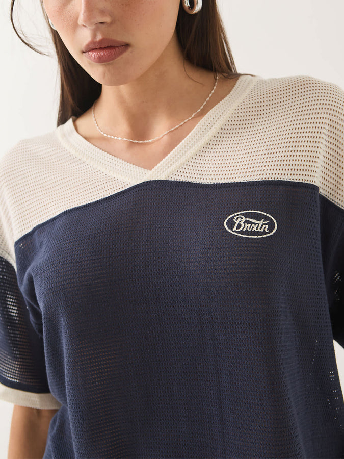 Brixton Varsity Mesh T-Shirt Fall 2026 | OFF WHITE/WASHED NAVY