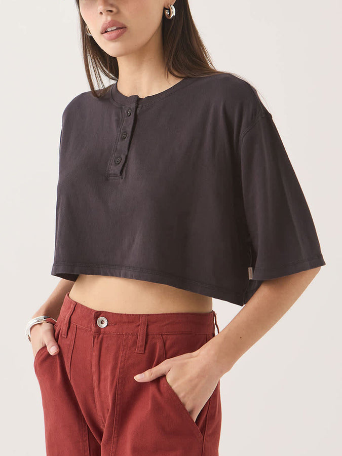 Brixton Carefree Organic Garment Dye Cropped Henley T-Shirt Fall 2026 | BLACK