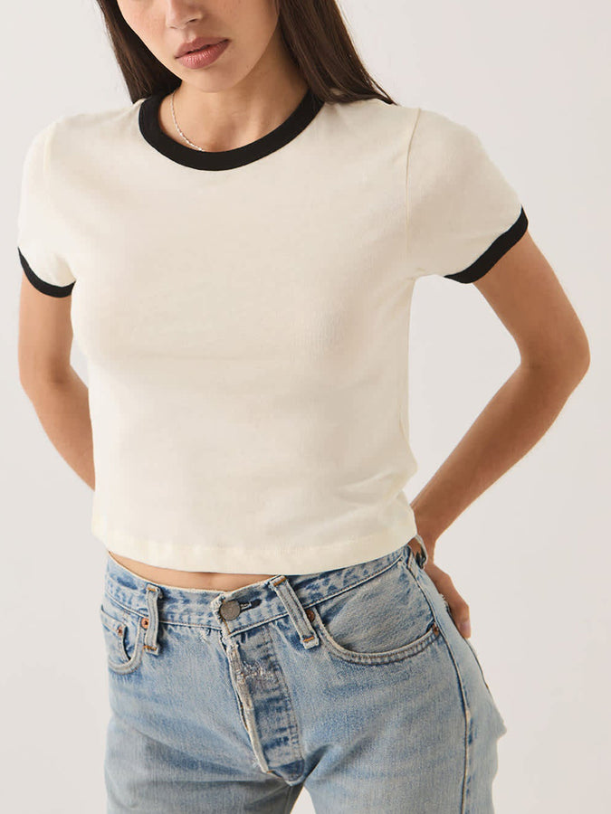 Brixton Carefree Organic Garment Dye Ringer T-Shirt Fall 2026 | OFF WHITE/BLACK