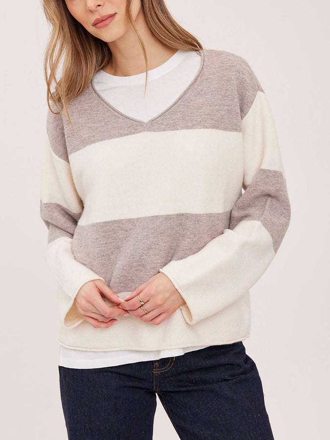 Gentle Fawn Annalise V-Neck Sweater Fall 2026  | LATTE STRIPE