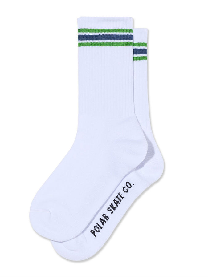 Polar Skate Co Rib Stripes Socks Spring 2026 | WHITE/GREEN/BLUE