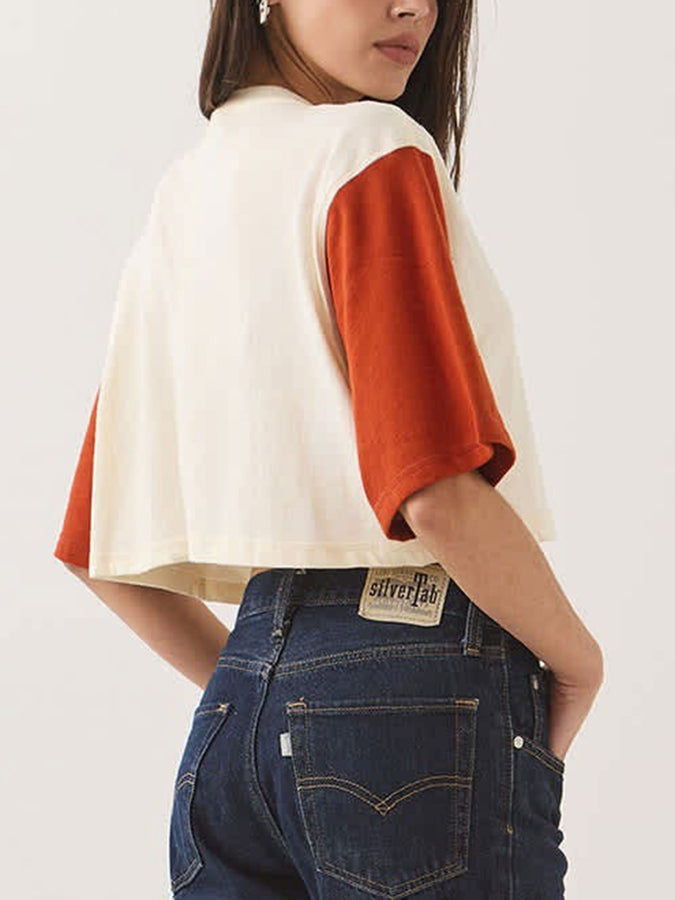 Brixton Carefree Organic Garment Dye Cropped Henley T-Shirt Fall 2026 | OFF WHITE/RUST