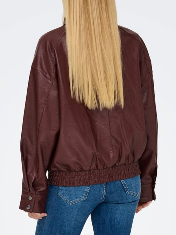 Only Julia Faux Leather Bomber Jacket Fall 2026 | RUM RAISIN