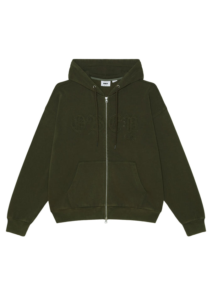 Obey Gothic Zip Up Hoodie Fall 2026 | DUSTY BLACK OLIVE (DBOV)