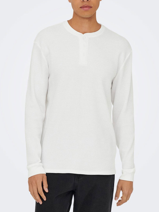 Only & Sons Tobie Henley Long Sleeve T-Shirt Fall 2026 | BRIGHT WHITE