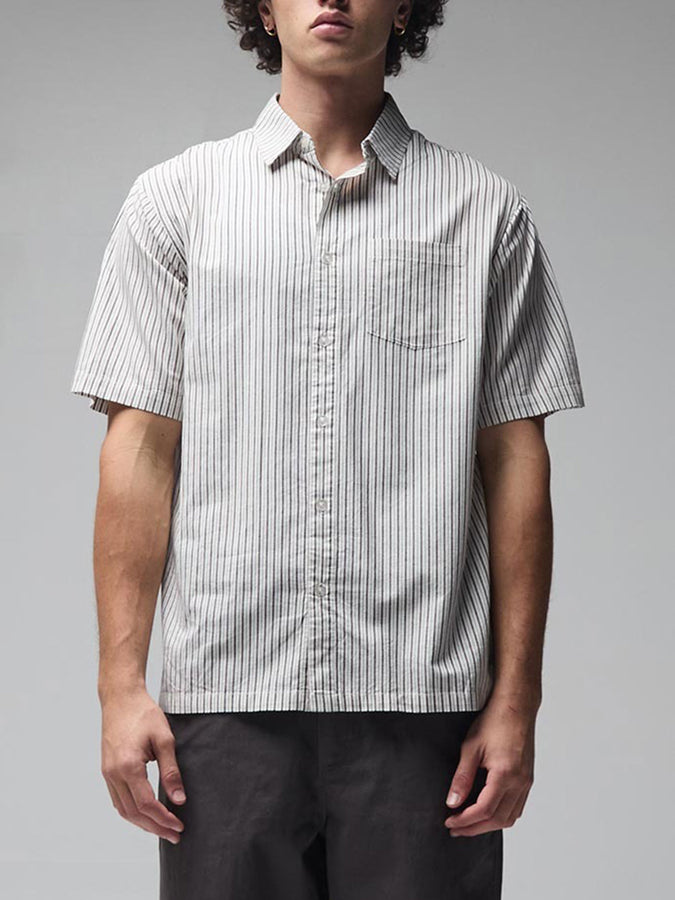 Former Reynolds Stripe Short Sleeve Buttondown Shirt Fall 2026 | BEIGE