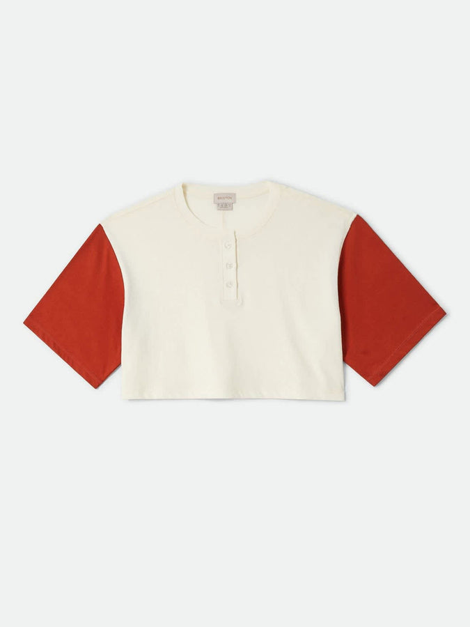 Brixton Carefree Organic Garment Dye Cropped Henley T-Shirt Fall 2026 | OFF WHITE/RUST