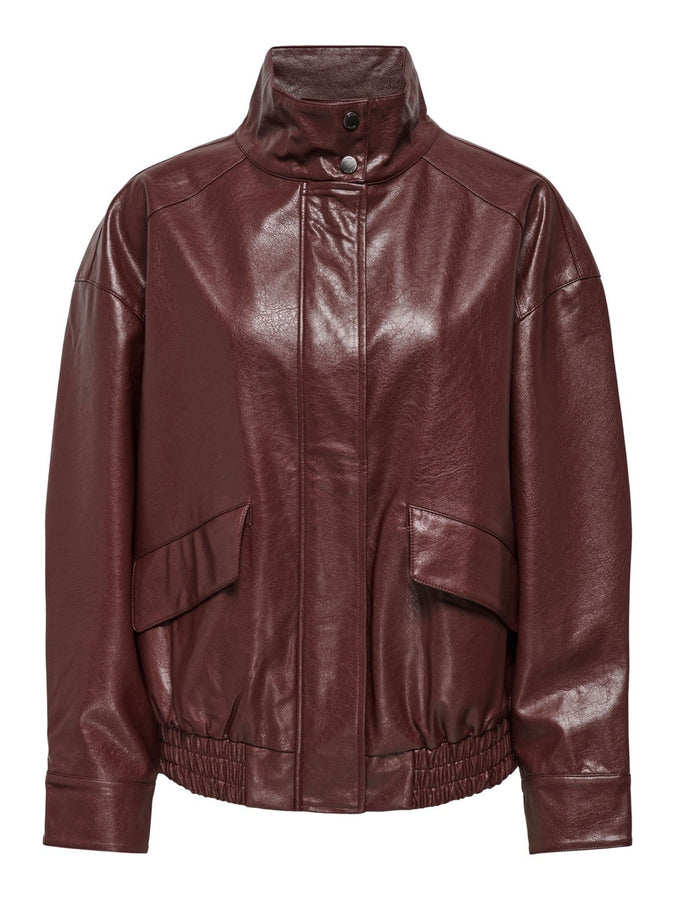 Only Julia Faux Leather Bomber Jacket Fall 2026 | RUM RAISIN