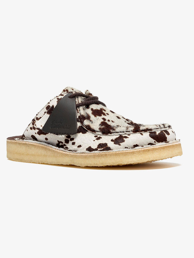 Clarks Desert Nomad Mule Brown Cow Print Shoes Fall 2026 | BROWN COW PRINT