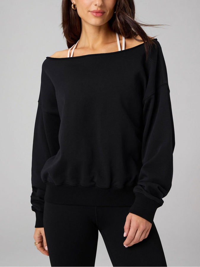 Fabletics Year Round Terry Off Shoulder Sweater Fall 2026 | BLACK