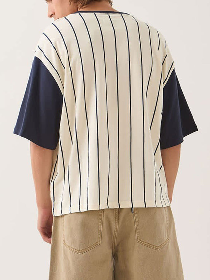 Brixton Boxy Baseball T-Shirt Fall 2026 | OFF WHITE STRIPE/WASHED NAVY
