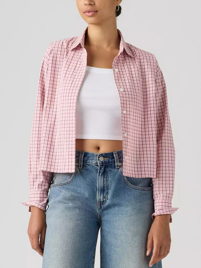 Levis Cropped Harlie Almeta Plaid Powder Pink Long Sleeve Buttondown Shirt Fall 2026 | POWDER PINK (0013)