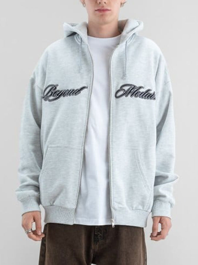 Beyond Medals Script Zip Hoodie Holiday 2026 | GREY MEL