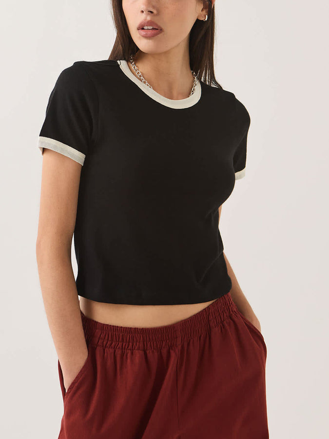 Brixton Carefree Organic Garment Dye Ringer T-Shirt Fall 2026 | BLACK/OFF WHITE
