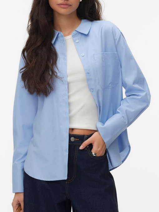 Vero Moda Inge Long Sleeve Buttondown Shirt Spring 2026 | BRUNNERA BLUE