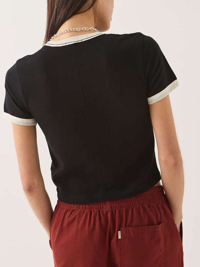 Brixton Carefree Organic Garment Dye Ringer T-Shirt Fall 2026 | BLACK/OFF WHITE