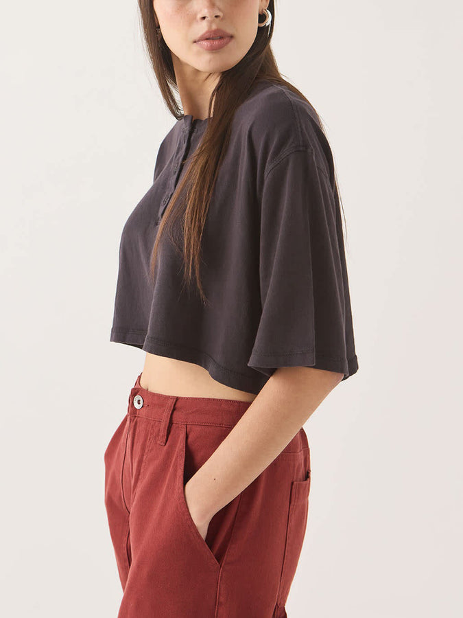 Brixton Carefree Organic Garment Dye Cropped Henley T-Shirt Fall 2026 | BLACK