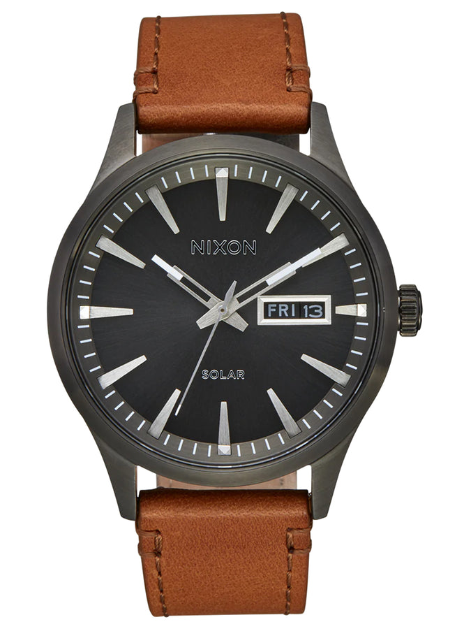 Nixon Sentry Solar Leather Watch | GUNMETAL (131)