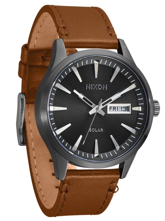 Nixon Sentry Solar Leather Watch | GUNMETAL (131)