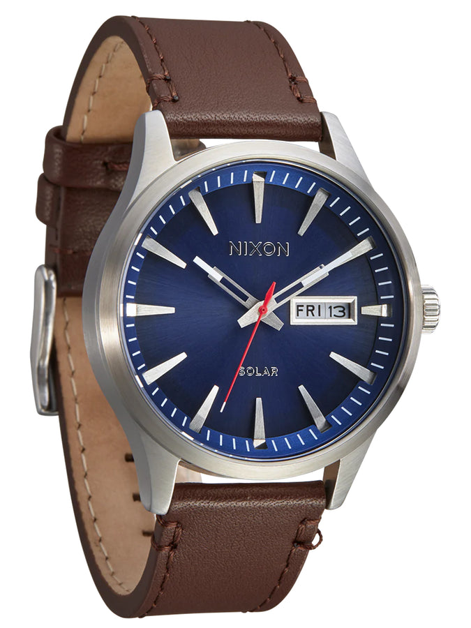Nixon Sentry Solar Leather Watch | NAVY SUNRAY/SILVER (5091)