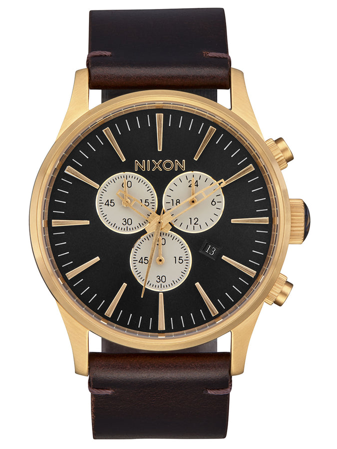 Nixon Sentry Chrono Leather Watch | GOLD/INDIGO/BROWN (5033)