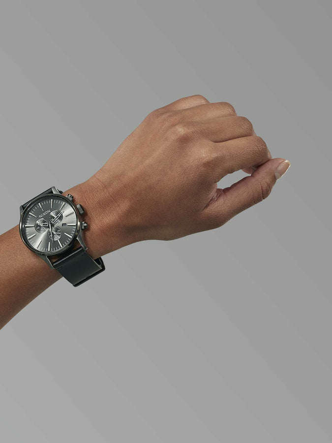 Nixon Sentry Chrono Leather Watch | GUNMETAL/BLACK (680)